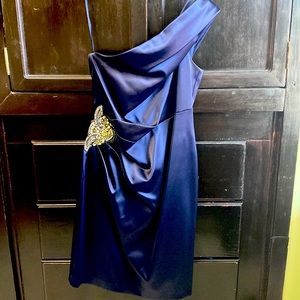 Eliza J Boutique Navy Blue One Shoulder Ruched Dress Size 10